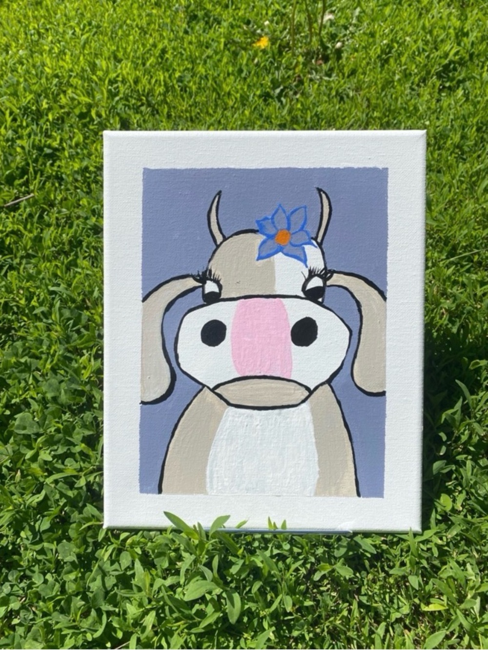 Hand-Painted Beige and Pink Cow Canvas Art by Morgana Shea